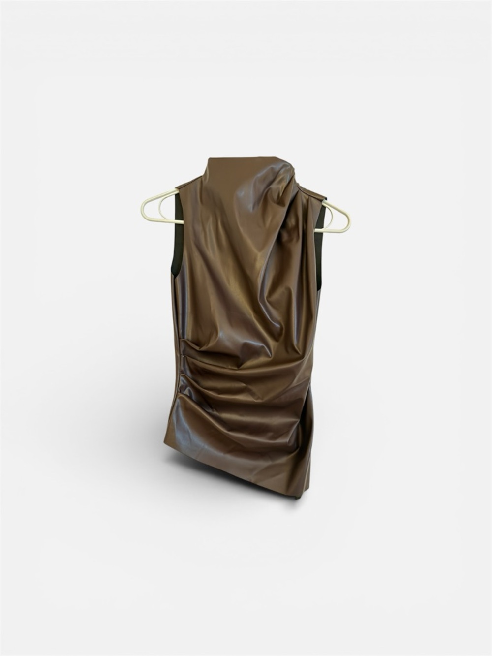 Sleek Faux Leather Sleeveless Dress in Brown